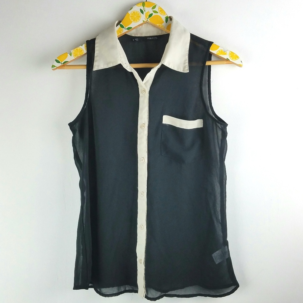 Maurices Black Cream Button Up Sz S
